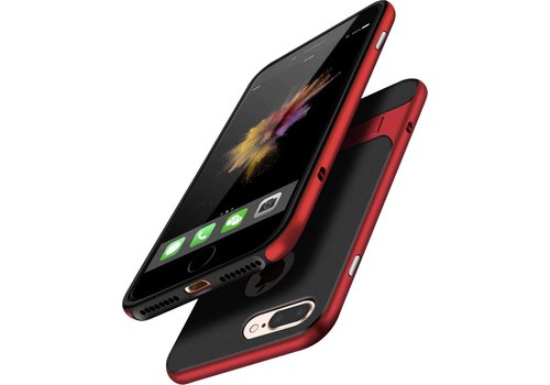 Apple iPhone 7 Plus - iPhone 8 Plus Backcover | Zwart - Rood | Shockproof Hoesje | TPU met Kickstand