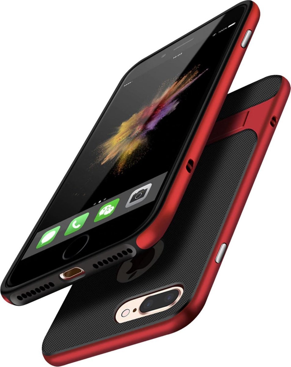 Apple iPhone 7 Plus - 8 Plus Backcover | Zwart - Rood | Shockproof Hoesje TPU met Kickstand - YPCd
