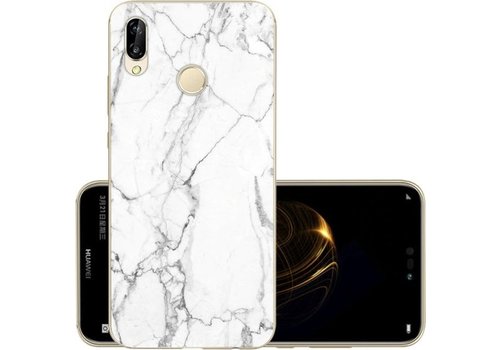 Luxe Soft Back Cover voor Huawei P20 Lite - Marmer - Hoogwaardig TPU Hoesje - Wit - Zwart - Siliconen Case