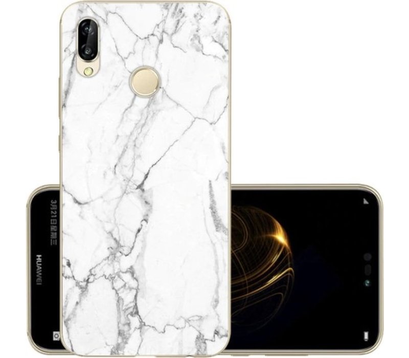 Luxe Soft Back Cover voor Huawei P20 Lite - Marmer - Hoogwaardig TPU Hoesje - Wit - Zwart - Siliconen Case