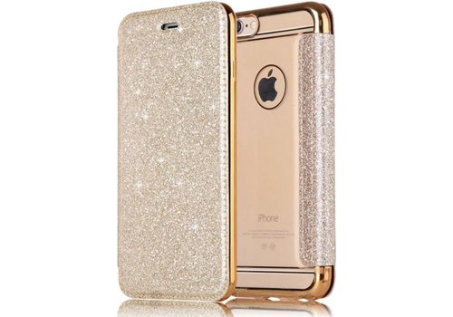 Apple iPhone 7 Plus - 8 Plus Flip Case - Goud - Glitter - PU leer - Soft TPU - Folio