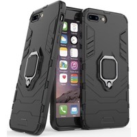 Wees Reis Populair Luxe Extreem Stevige Armor Hoesje voor Apple iPhone 7 Plus - iPhone 8 Plus  - Shockproof Case - Cover Zwart - Magneet - Magnetisch voor autohouder -  met Ring Kickstand - YPCd