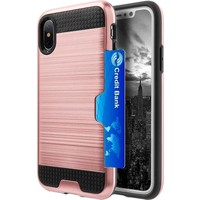 Apple iPhone X - XS Backcover - Roze - Card Case - Pasjeshouder - Geborsteld