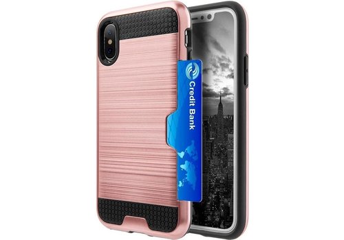 Apple iPhone X - XS Backcover - Roze - Card Case - Pasjeshouder - Geborsteld