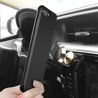 Ultradunne TPU Case | Apple iPhone 7 | iPhone 8 | Zwart | Mat Finish Cover | Magneet ge�ntegreerd voor autohouder - Magnetisch Hoesje