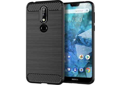 Luxe Nokia 7.1 hoesje � Zwart � Geborsteld TPU Carbon Case � Shockproof Cover