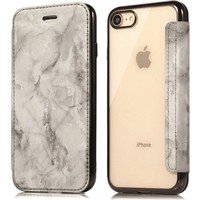 Flip Case Marmer voor Apple iPhone 7 - iPhone 8 - Zwart - Hoogwaardig PU leer - Soft TPU - Folio