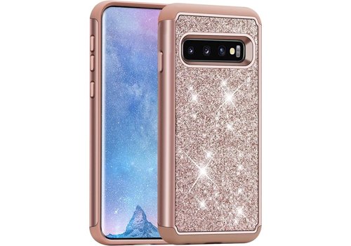 Samsung Galaxy S10 Glitter Backcover - Roze - Shockproof - Hybrid