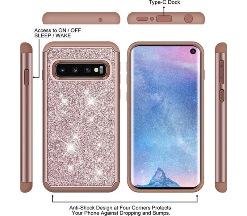 Samsung Galaxy S10 Glitter Backcover - Roze - Shockproof - Hybrid