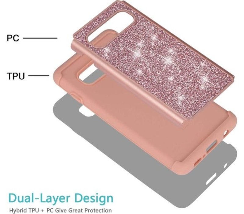 Samsung Galaxy S10 Glitter Backcover - Roze - Shockproof - Hybrid