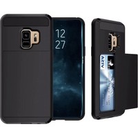 Luxe Cardslot voor Samsung Galaxy S9 | Zwart | Shockproof |TPU Siliconen - Hard PC | Pasjeshouder