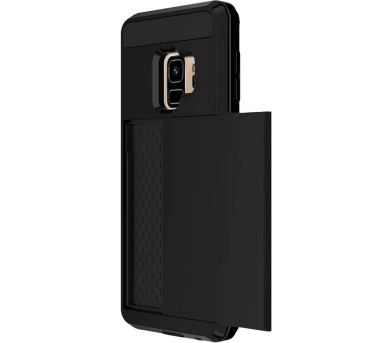 Luxe Cardslot voor Samsung Galaxy S9 | Zwart | Shockproof |TPU Siliconen - Hard PC | Pasjeshouder