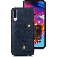 Luxe Cardslot voor Samsung Galaxy A70 | Leren Back Cover | Pasjeshouder | Donkerblauw | Magnetisch