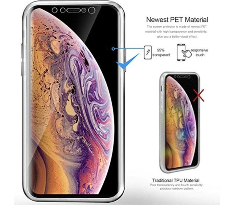 Apple iPhone X - iPhone XS Case - Transparant Siliconen - Voor- en Achterkant - 360 Bescherming - Screen protector hoesje - (0.4mm)