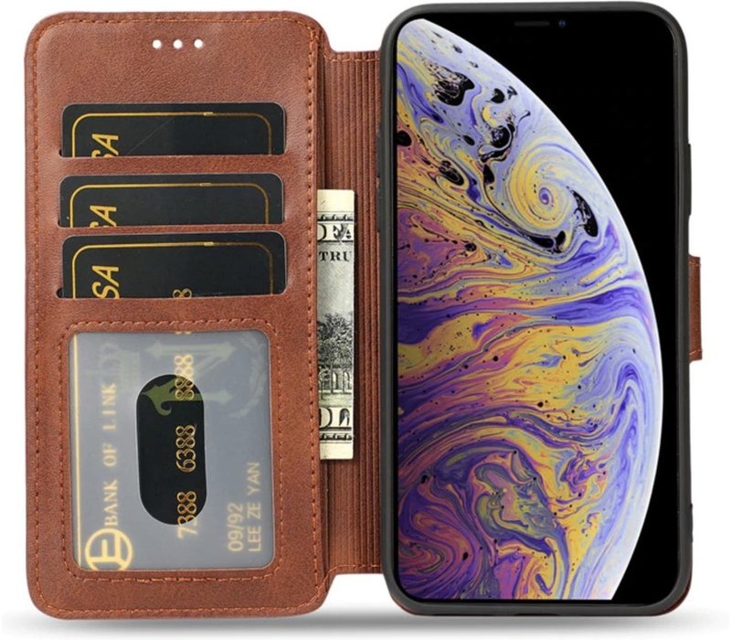 Leren Bookcase voor Apple iPhone X - iPhone XS | Bruin | Portemonnee Hoesje | TPU | Wallet Cover