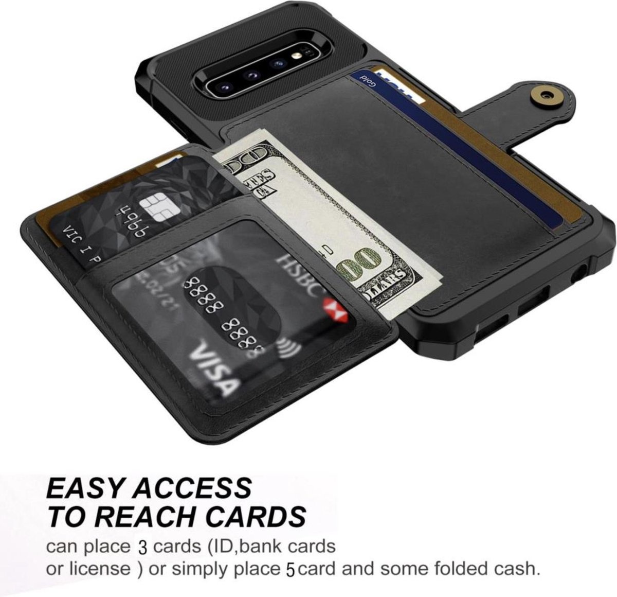 systematisch Hub vergaan 3 in 1 Back cover voor Samsung Galaxy S10 | Zwart | TPU - PU Leer |  Pasjeshouder met Magneet voor Autohouder - YPCd