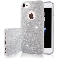 Luxe Glitter Back cover voor Apple iPhone 7 - iPhone 8 - Zilver - Bling Bling cover - TPU case