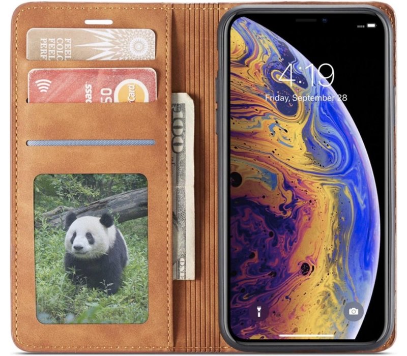 Luxe Leren Bookcase voor Apple iPhone X - iPhone XS | Bruin | Portemonnee Hoesje | Lederen Wallet Case | Magnetisch