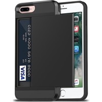 Luxe Card Back cover voor Apple iPhone 7 Plus - iPhone 8 Plus | Zwart | TPU Siliconen - Hard PC Hoesje | Wallet | Pasjeshouder