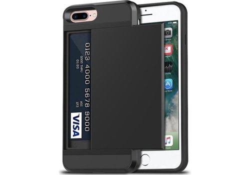 Luxe Card Back cover voor Apple iPhone 7 Plus - iPhone 8 Plus | Zwart | TPU Siliconen - Hard PC Hoesje | Wallet | Pasjeshouder