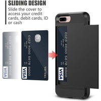 Luxe Card Back cover voor Apple iPhone 7 Plus - iPhone 8 Plus | Zwart | TPU Siliconen - Hard PC Hoesje | Wallet | Pasjeshouder