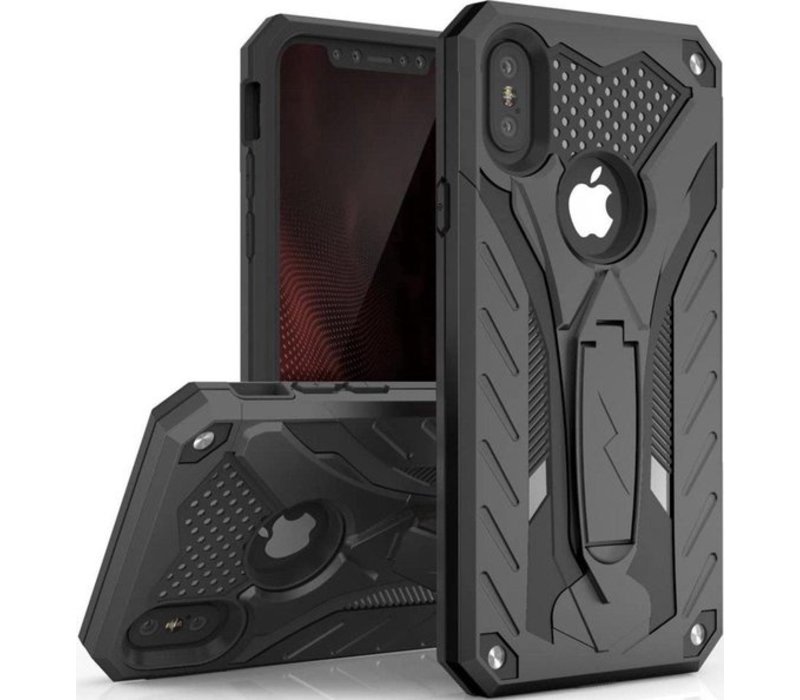 Apple iPhone X - iPhone XS Backcover - Zwart - Armor Shockproof - met Kickstand