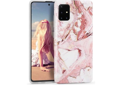 Samsung Galaxy A21s hoesje - Roze / Wit- Marmer - Soft TPU