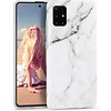 Samsung Galaxy A41 hoesje - Wit / Zwart- Marmer - Soft TPU