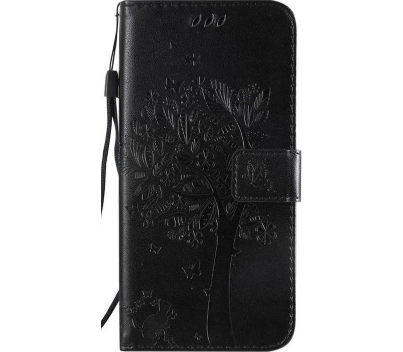 Apple iPhone SE 2020 Bookcase - Zwart - Bloemen - Portemonnee Hoesje