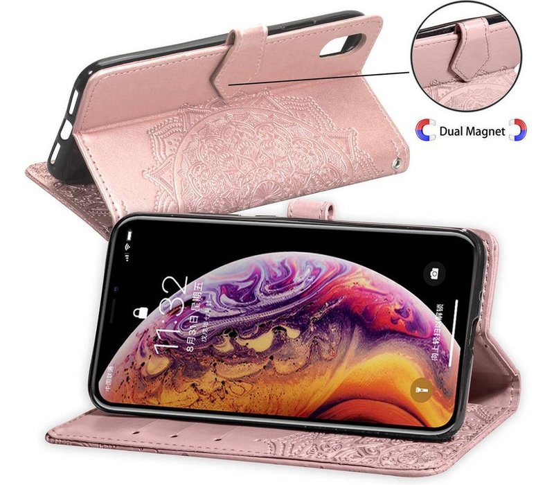 Apple iPhone XR Bookcase - Roze - Bloemen - Portemonnee Hoesje