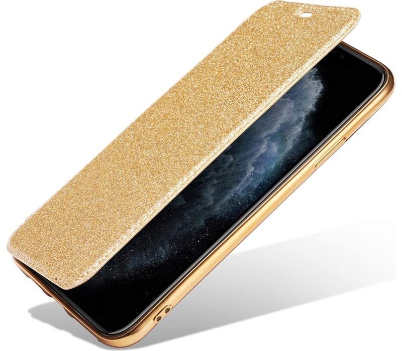 Apple iPhone 11 Pro MAX Flip hoesje - Goud - Folio Glitter