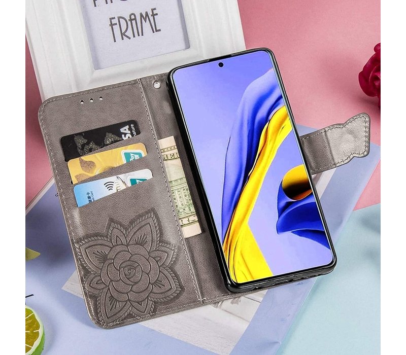 Samsung Galaxy A71 Bookcase - Grijs - Vlinders - Portemonnee Hoesje