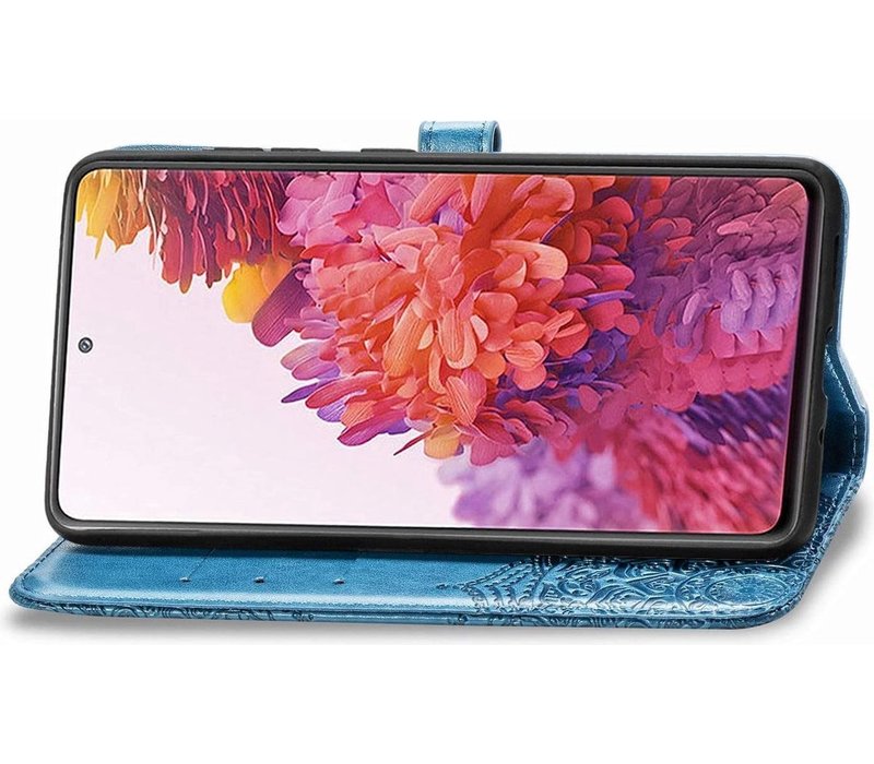 Samsung Galaxy S20 FE Bookcase - Blauw - Bloemen - Portemonnee Hoesje