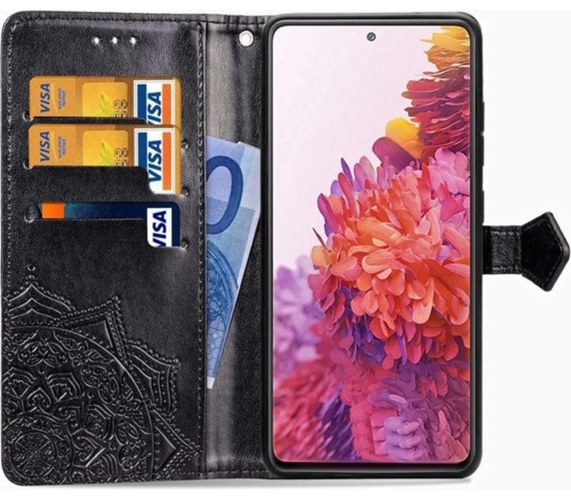 Samsung Galaxy S20 FE Bookcase - Zwart - Bloemen - Portemonnee Hoesje