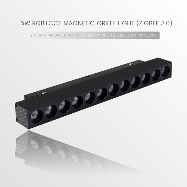 MiBoxer/Mi-Light Barra LED fija 12 puntos | Riel magnético 48V | RGB+CCT | 6W | 440 lm | Zigbee 3.0 | Regulable | Negro