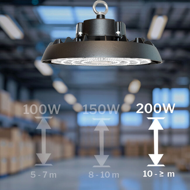 LED24 Campana LED High Bay - 4300K/6000K - Regulable - 100W/150W/200W - 30 000 lm - 150 lm/W - IP65 - IK10 - Sin parpadeo