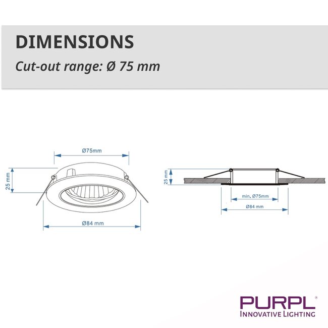 PURPL Aro downlight empotrable basculante para bombilla GU10, IP20, incl. casquillo