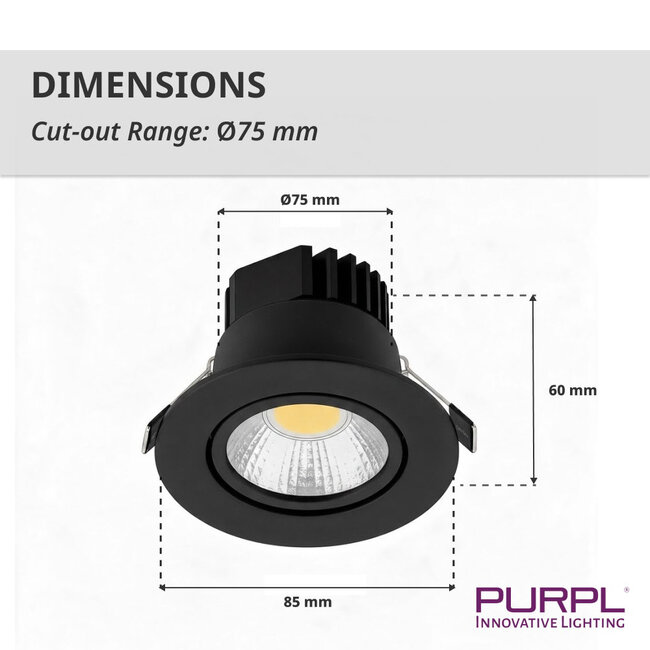 PURPL Downlight LED Negro 5W Ø85mm 2700K Blanco cálido orientable