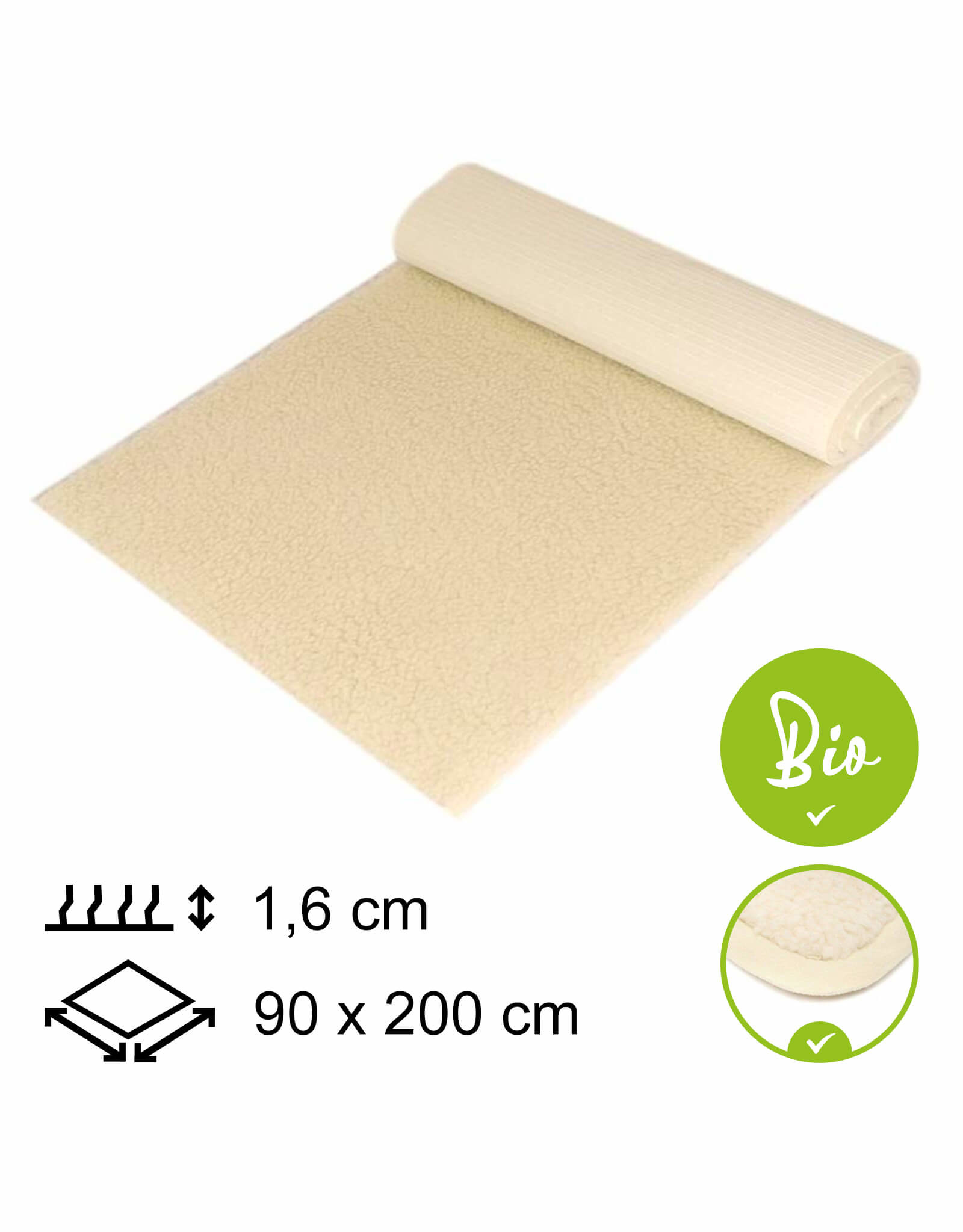 Yogamat Schapenwol BIO 90x200x1,6cm - met bies