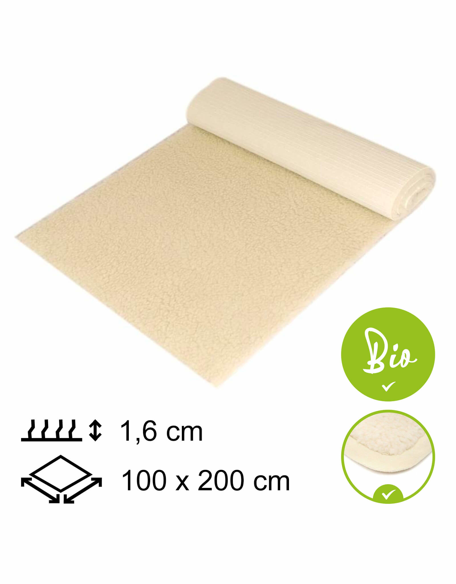 Yogamat Schapenwol BIO 100x200x1,6cm - met bies