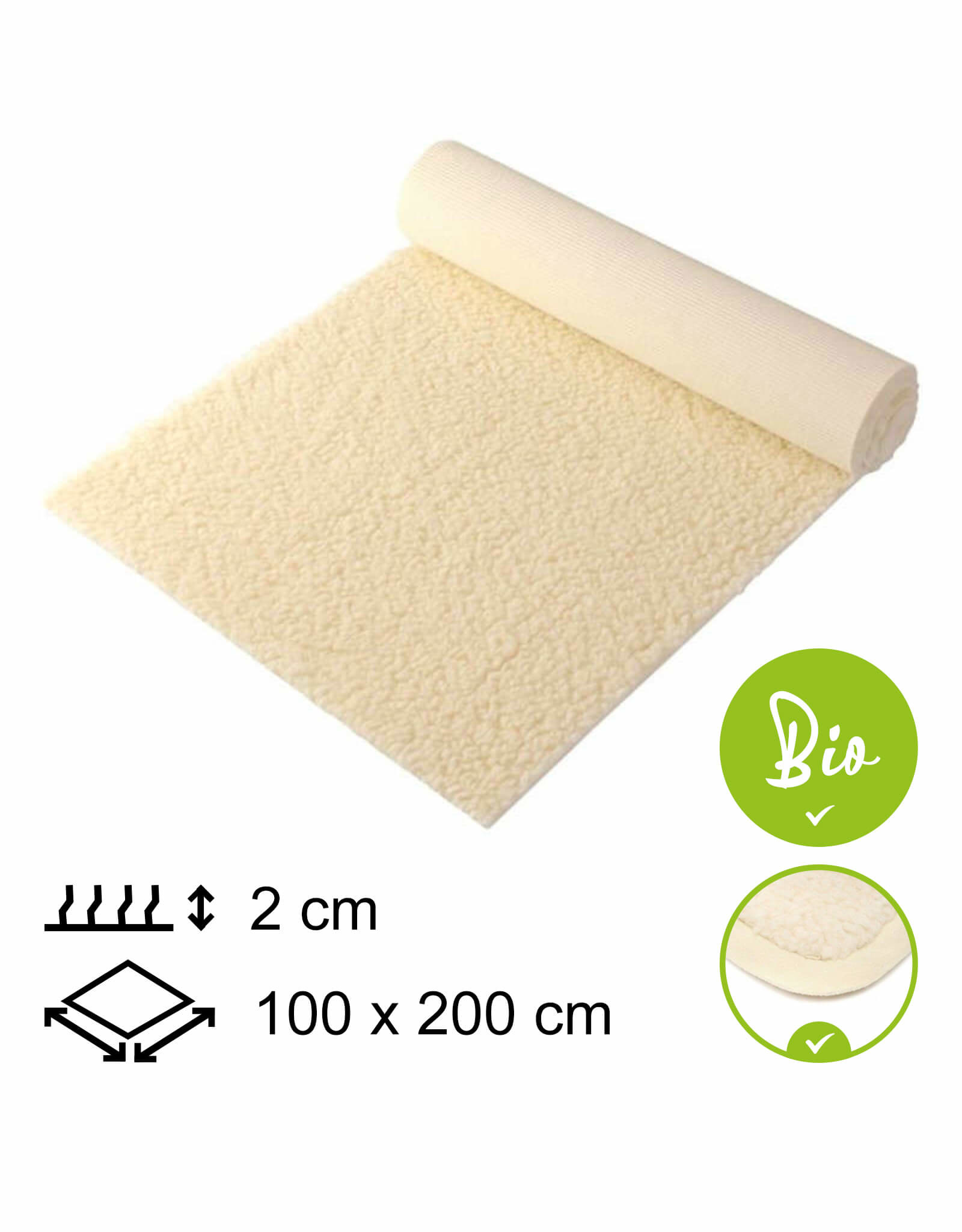 Yogamat Schapenwol BIO 100x200x2cm - met bies