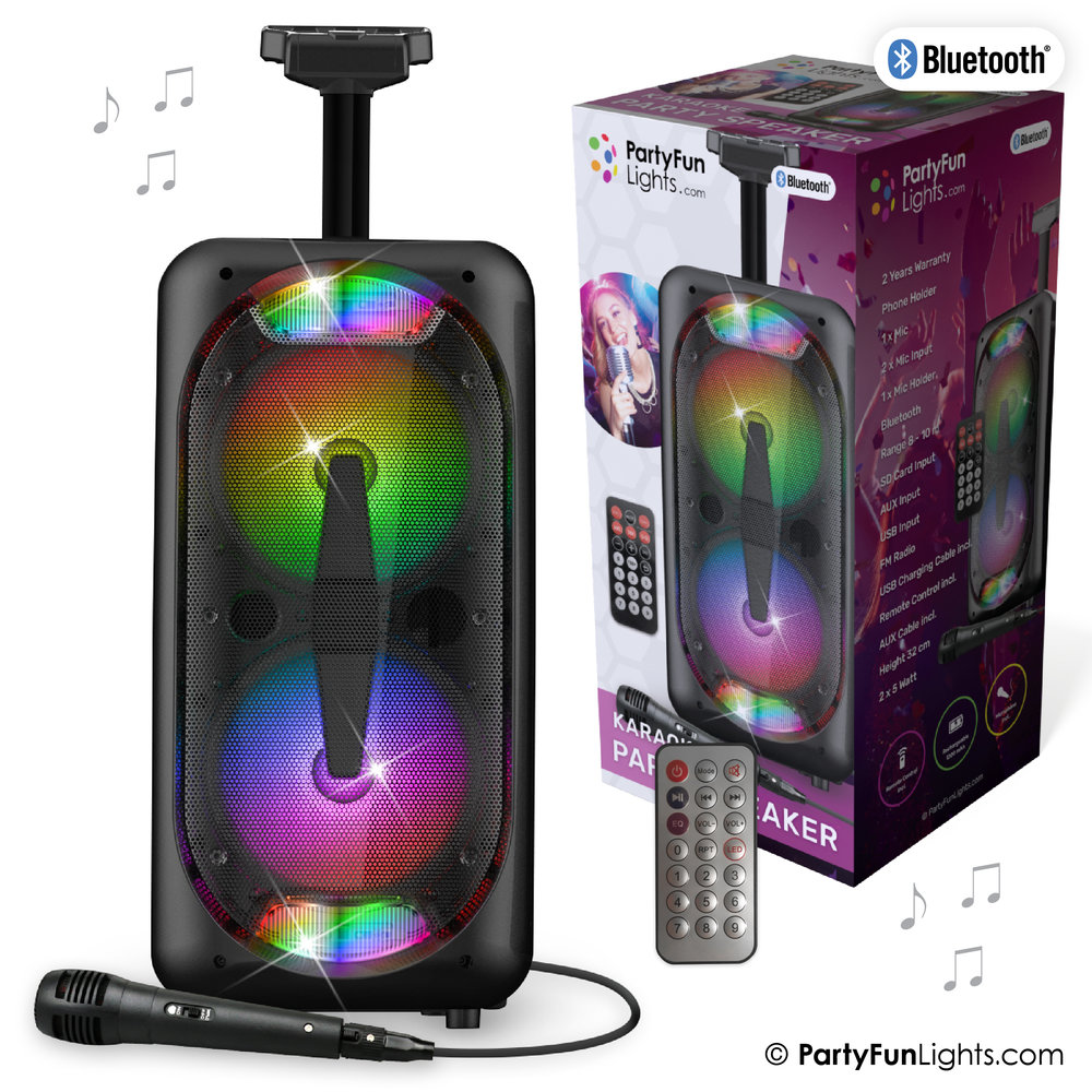 Bluetooth Karaoke-Party-Lautsprecher - Partybeleuchtung - Mikrofon -  Fernbedienung - PartyFunLights