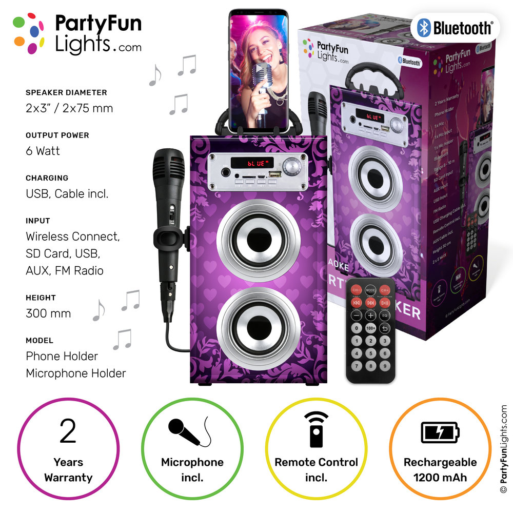 Bluetooth Karaoke Party Speaker with Microphone and Remote Control