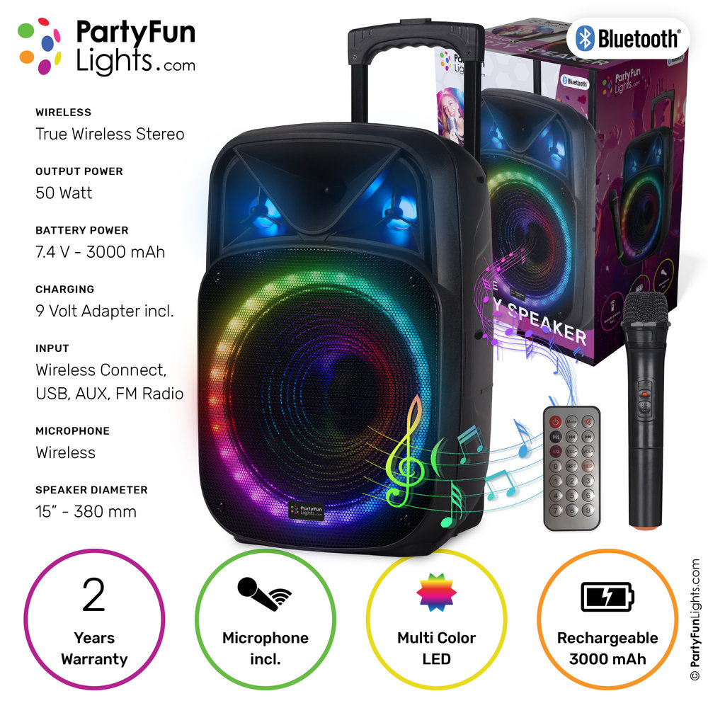 R-MUSIC Booster Party - Enceinte High Power BT sans fil - 600W - Jeu de  lumiere - Egaliseur - USB, microSD - Ecran LED - Karaoké