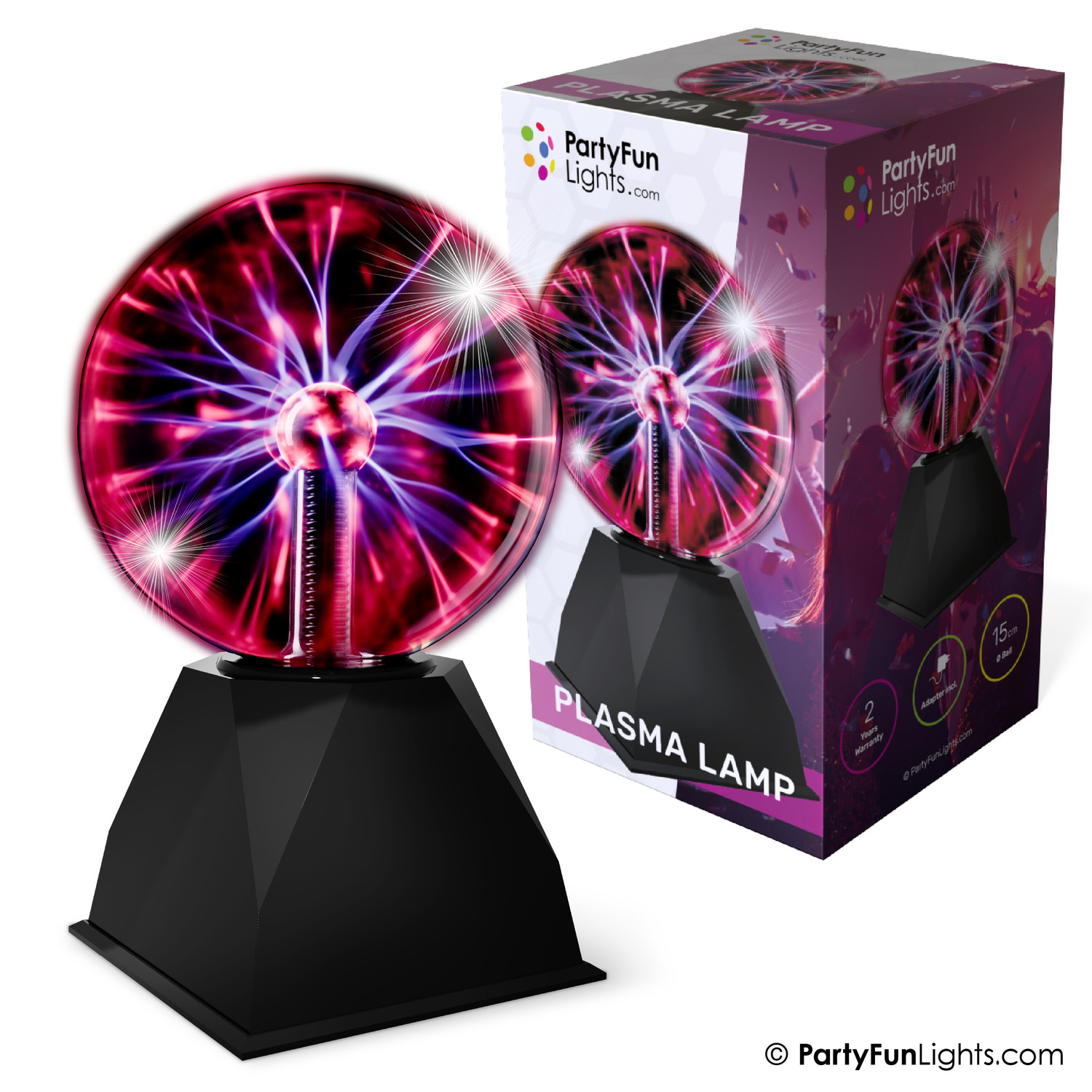 Boule à plasma 15 cm avec 3 modes, adaptateur inclus - PartyFunLights