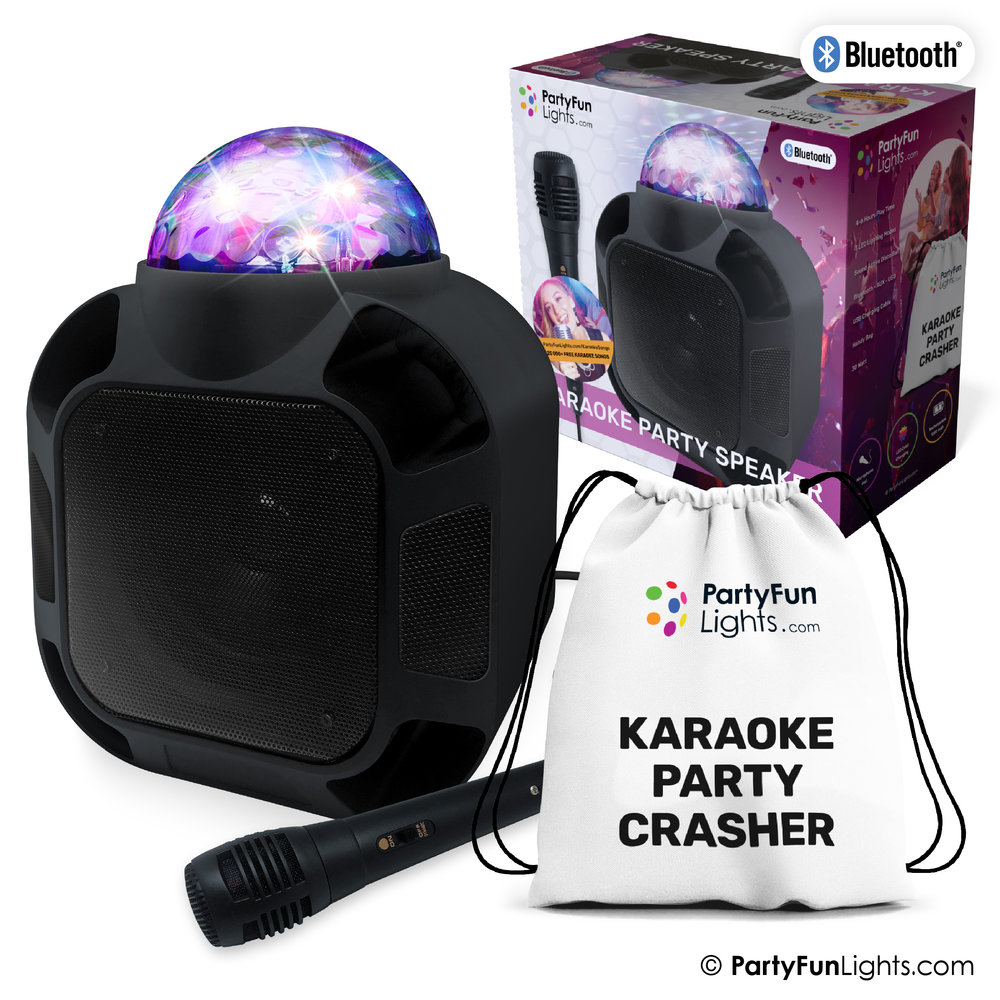 Enceinte de fête karaoké Bluetooth avec microphone, effets lumineux et  poignée de transport - PartyFunLights