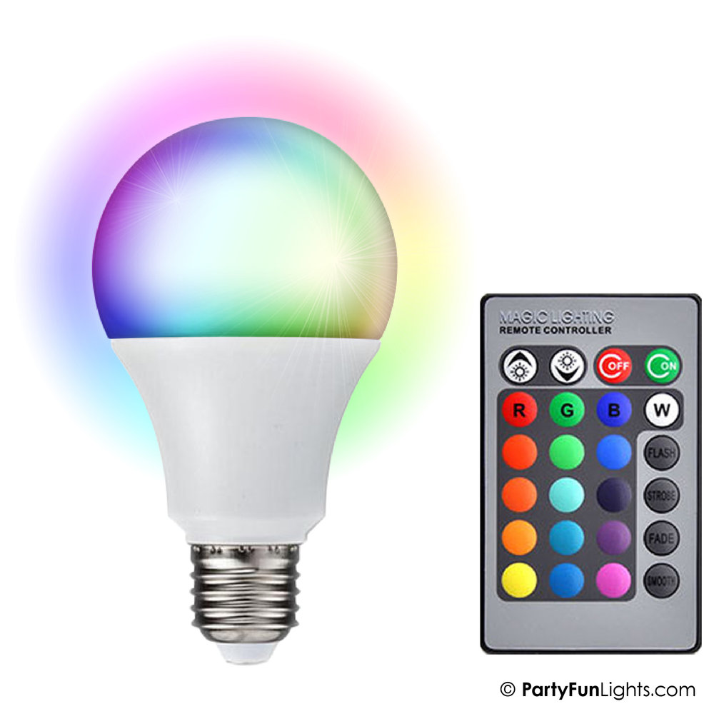 PartyFunLights Lampe d'ambiance E27 avec 16 couleurs et télécommande
