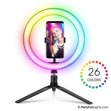 Anneau lumineux multicolore pour selfie 26 cm - Trépied, support