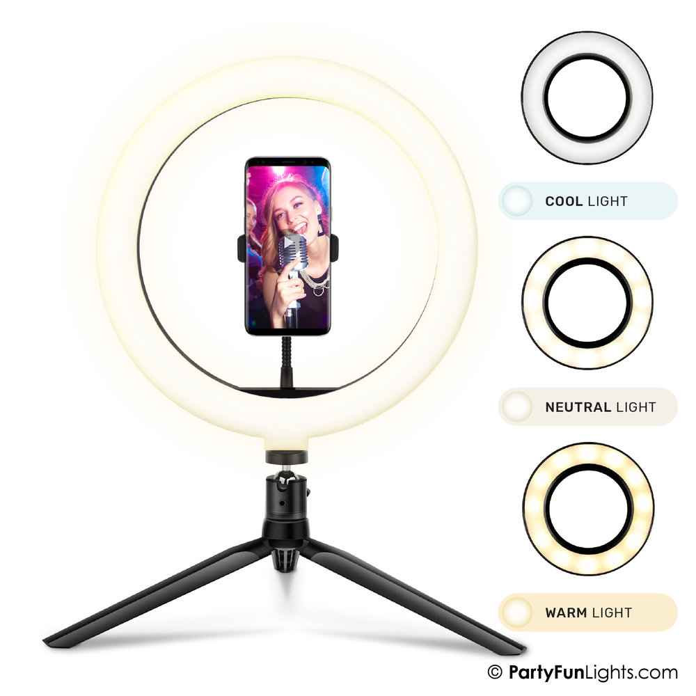 Selfie ring LED lamp 30 cm statief en USB plug - PartyFunLights