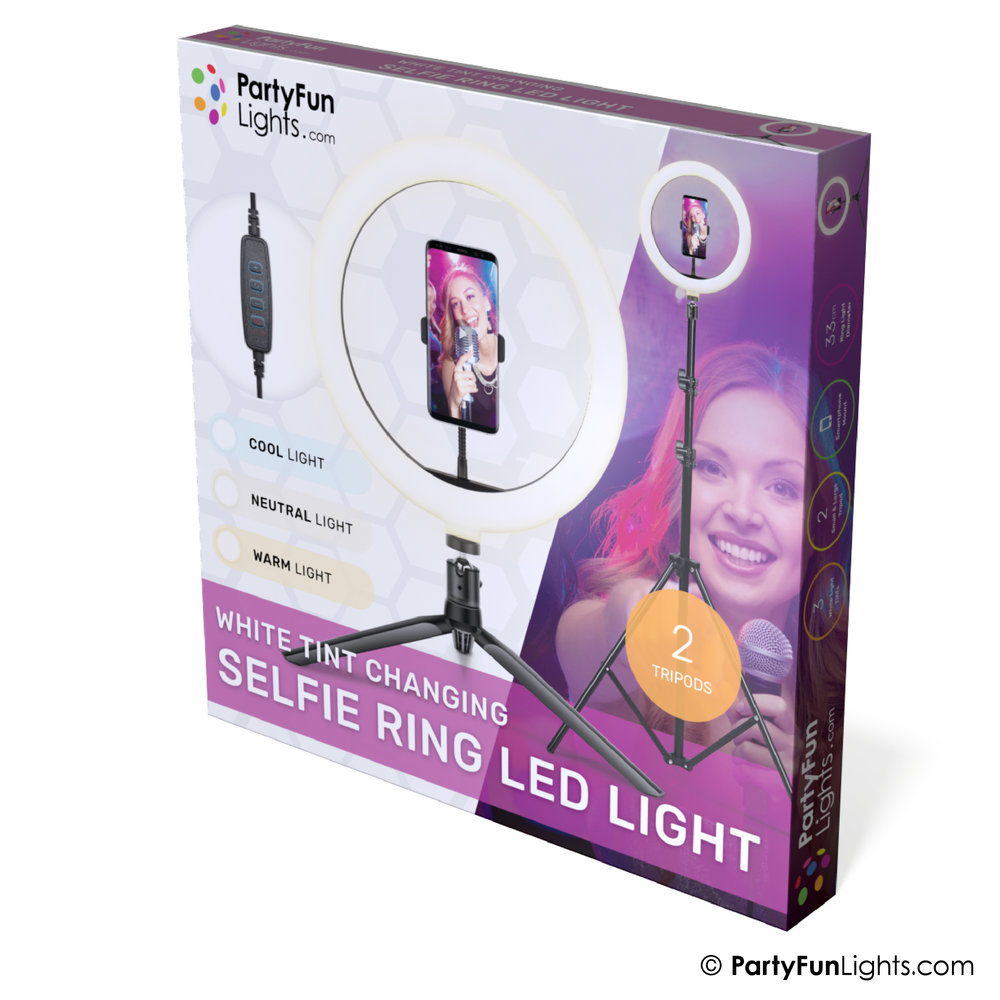 PartyFunLights Selfie Ringlamp LED - met statief en telefoonhouder - USB - diameter 30 cm